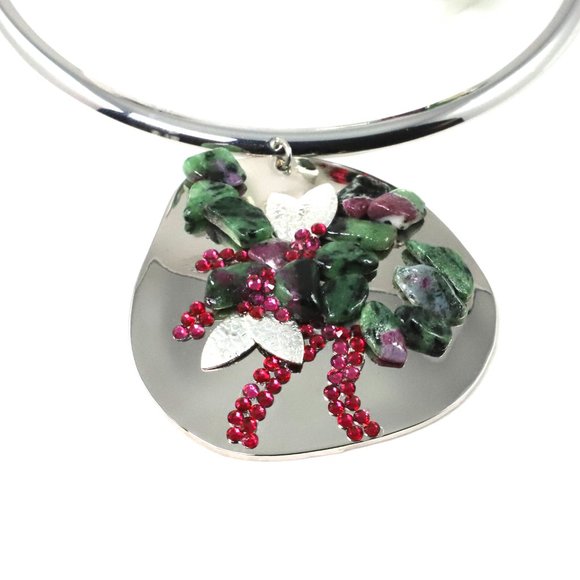 Silver Choker, Bangle and Earrings Emerald Stones - Picture 2 of 6